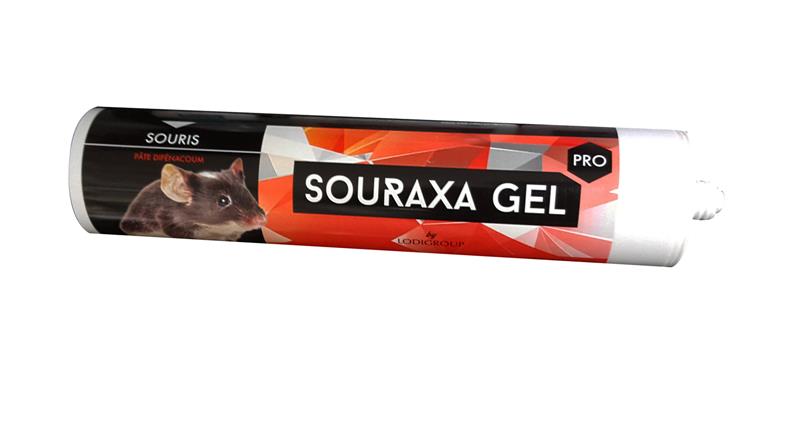 Cartouche de 310g de SOURAXA GEL de Lodi Group, pâte souricide et raticide au Difénacoum pour un usage professionnel.