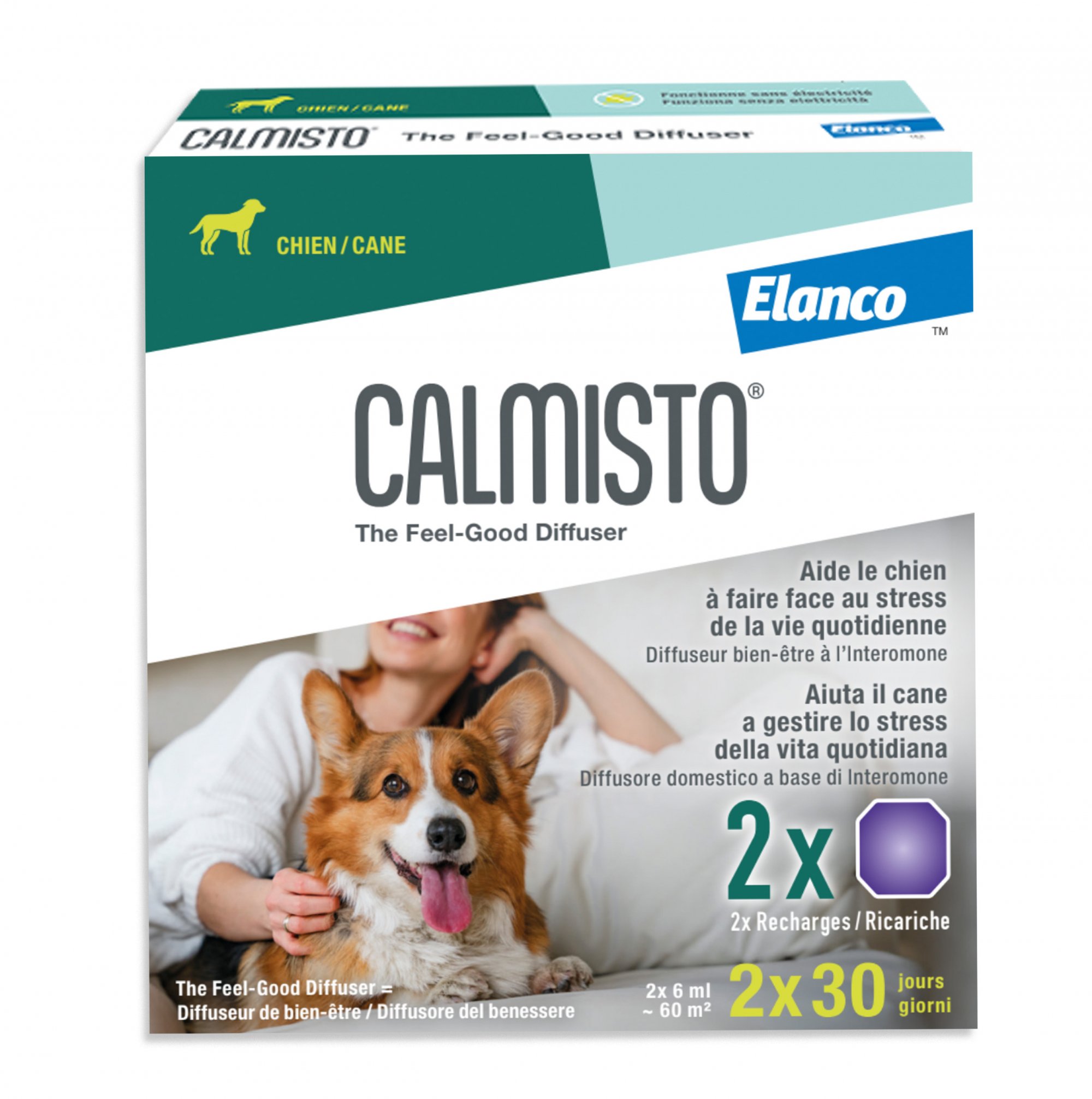Recharges Calmisto pour diffuseur apaisant chien 2 x 6 ml, prolongation 60 jours pour ambiance anti-stress.