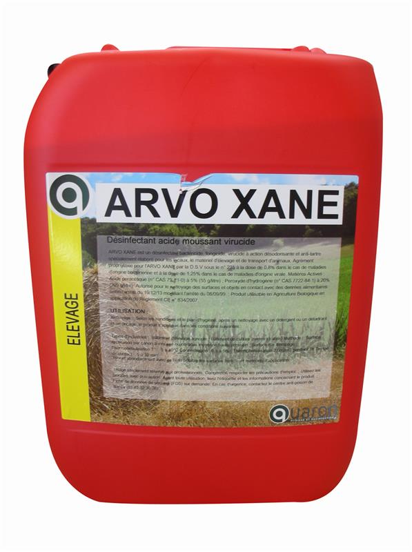 Bidon rouge 22kg désinfectant ARVO XANE acide péracétique pour élevage bio.