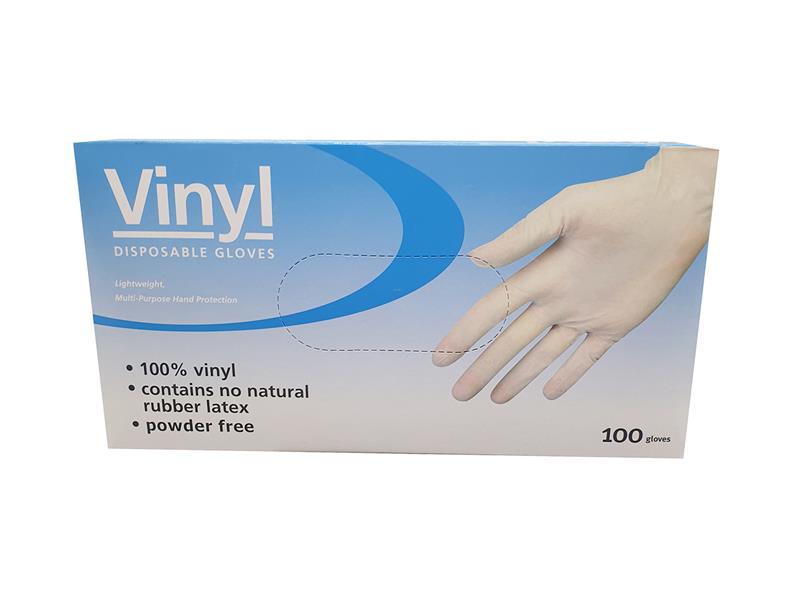 Boîte de 100 gants jetables vinyle non poudrés taille M.