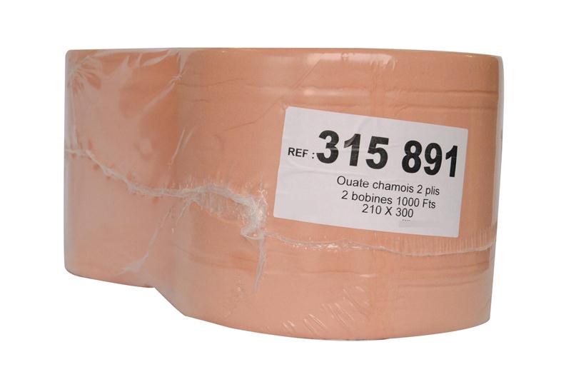 Lot de 2 bobines de ouate chamois Ecolabel 2 plis 1000 formats pour essuyage industriel.