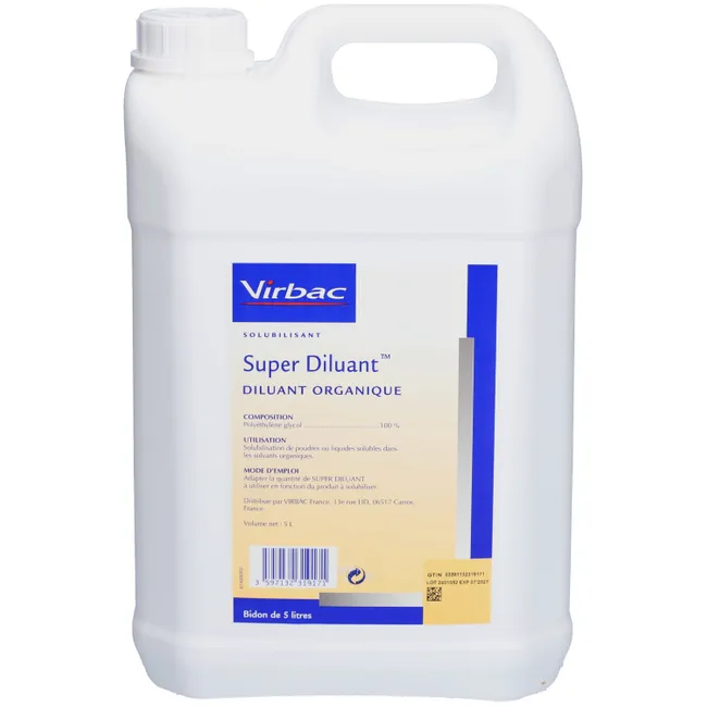 Bidon blanc de 5 Litres de solution organique Super Diluant Virbac pour élevage vétérinaire