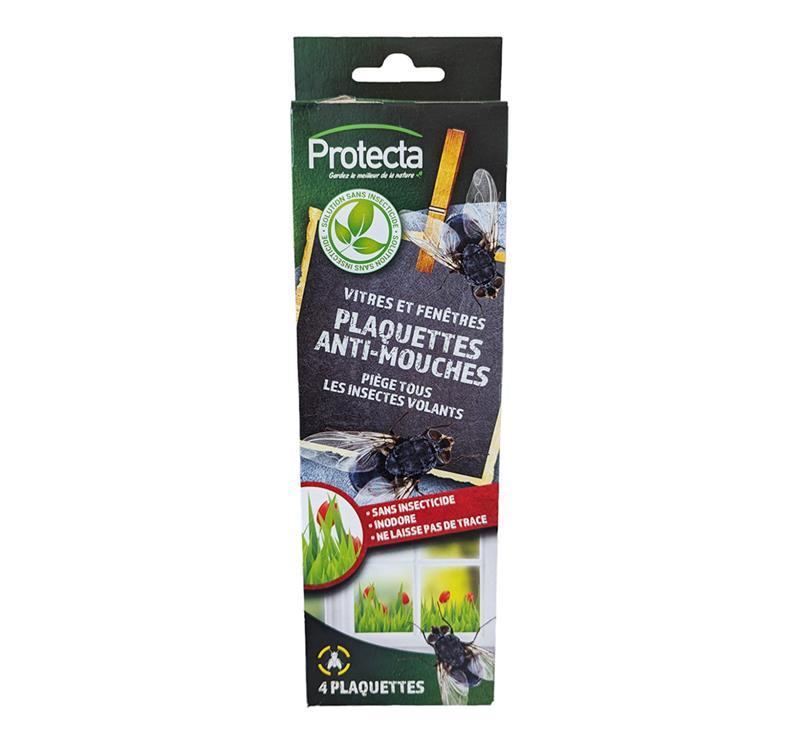 Lot de 4 plaquettes engluées transparentes Protecta pour vitres contre les mouches et moucherons