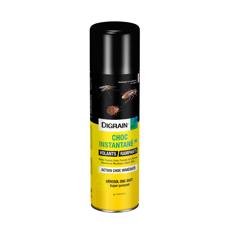 Aérosol Digrain Choc Instantané 400ml One-Shot pour insectes volants et rampants.