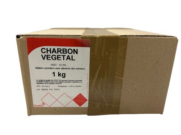 Carton charbon végétal technique 1kg Sovetis matière première alimentation animale