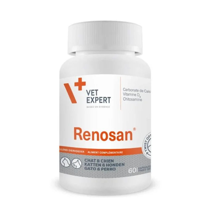 Pot Renosan Twist Off 60 capsules Vet Expert, chélateur de phosphore pour chien et chat insuffisant rénal.