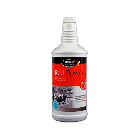 Flacon blanc de 1 Litre de solution liquide Red Power Horse Master pour la vitalité et l'énergie du cheval.