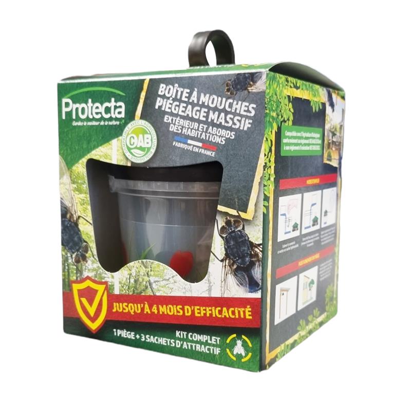 Kit complet Boîte à Mouches Mouch'Clac Protecta piège extérieur écologique avec 3 appâts.