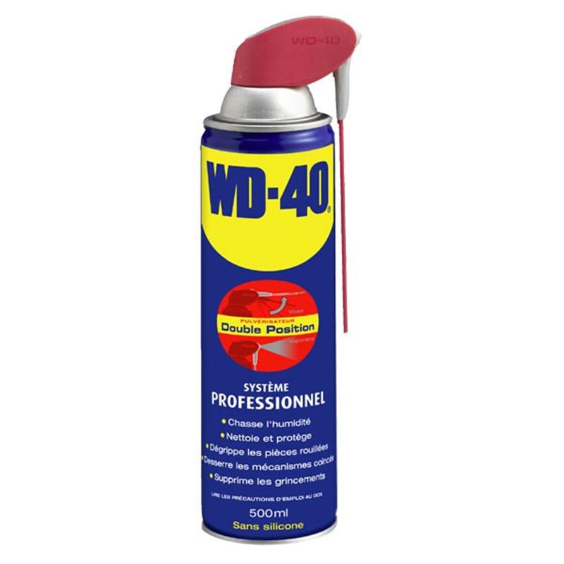 Aérosol 500ml WD-40 Multifonction avec spray double position professionnel.