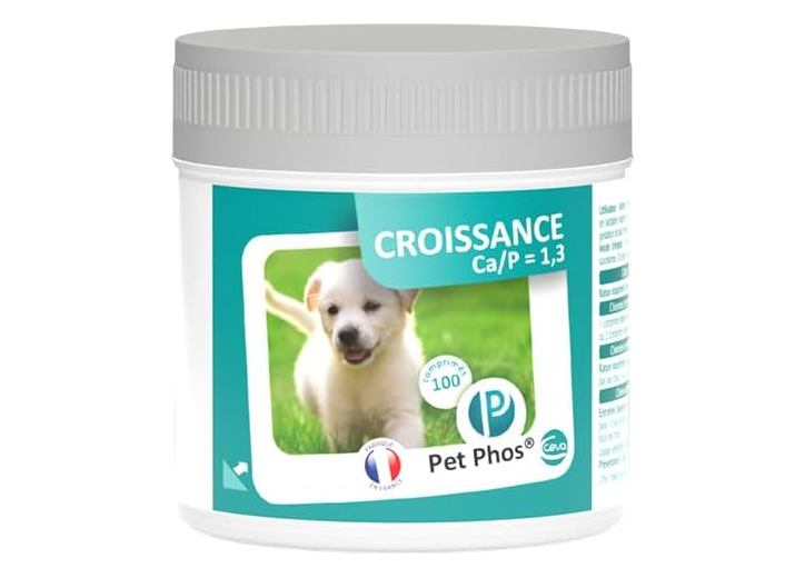 Boîte Pet Phos Croissance Ca/P 1.3 Ceva 100 comprimés complément calcium chiot