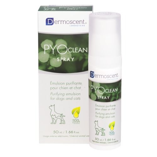 Spray Dermoscent PYOclean 50ml soin purifiant infection peau chien chat.