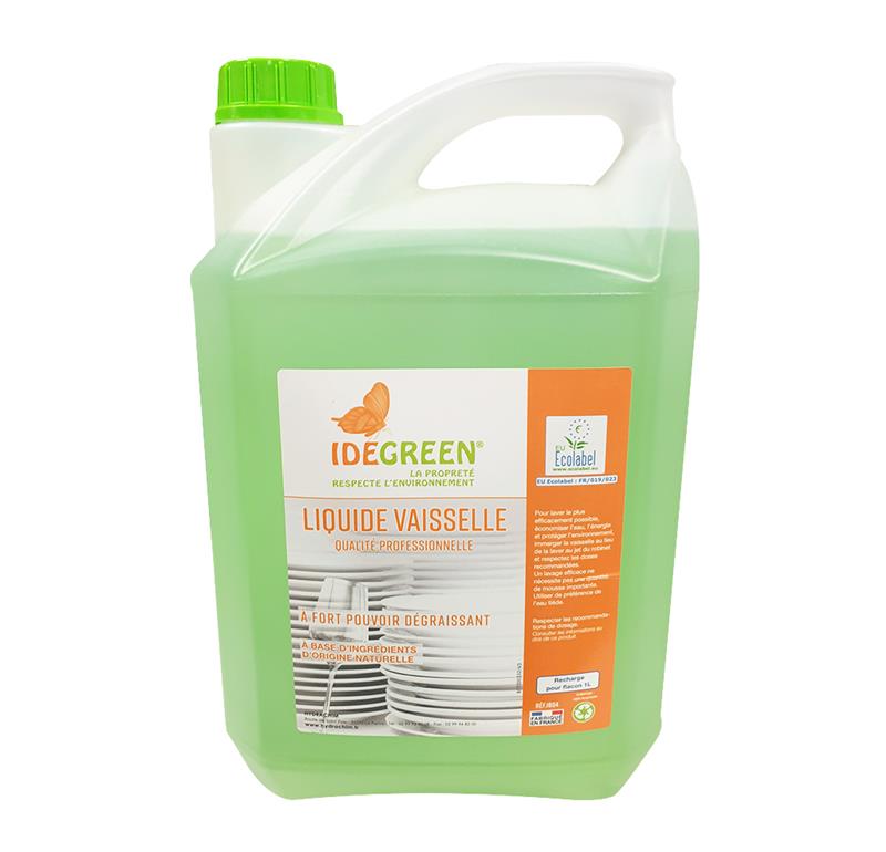 Bidon 5L liquide vaisselle écologique dégraissant IDEGREEN certifié Écolabel.