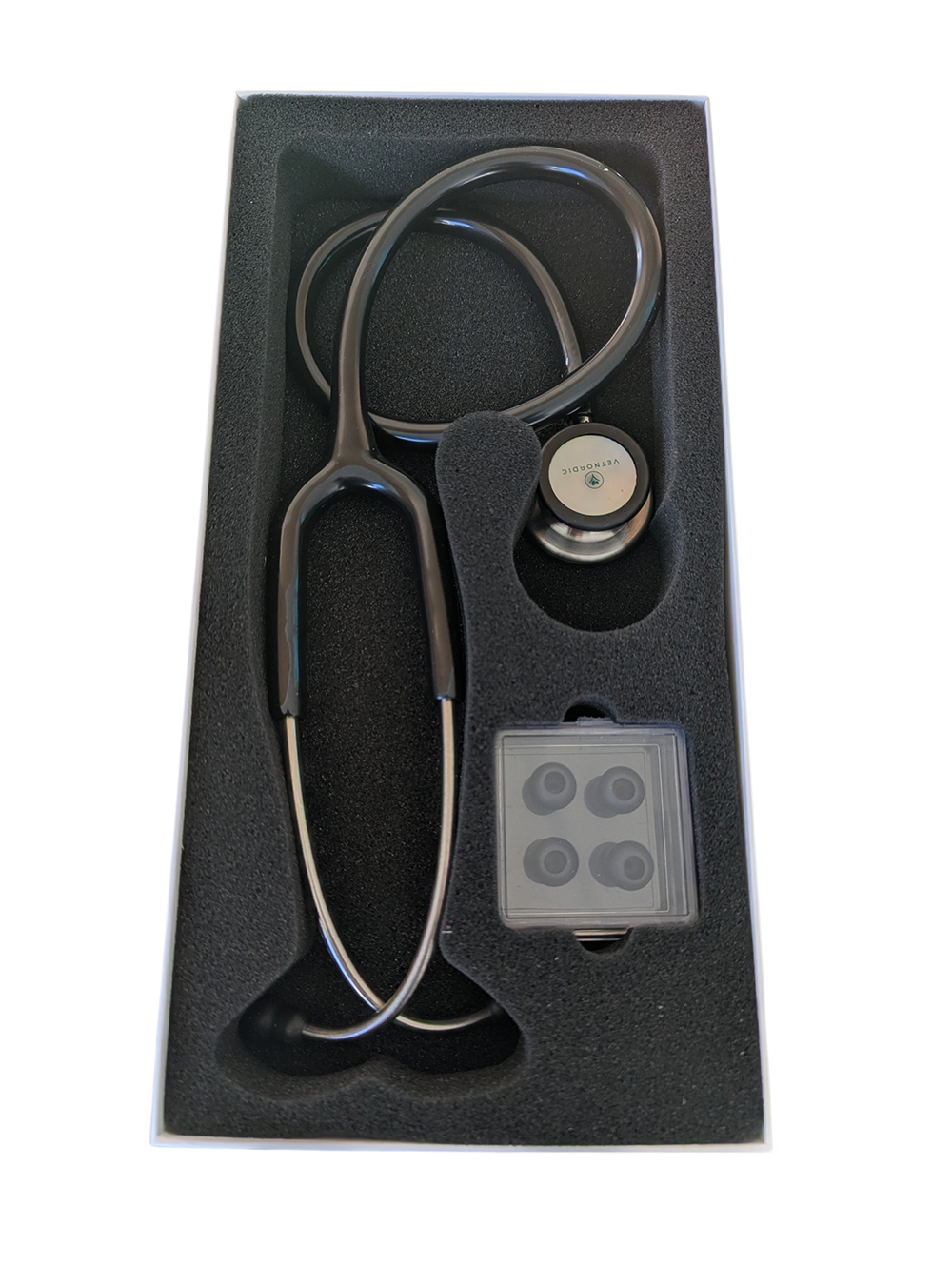 Stéthoscope vétérinaire noir VETNORDIC double pavillon haute performance.