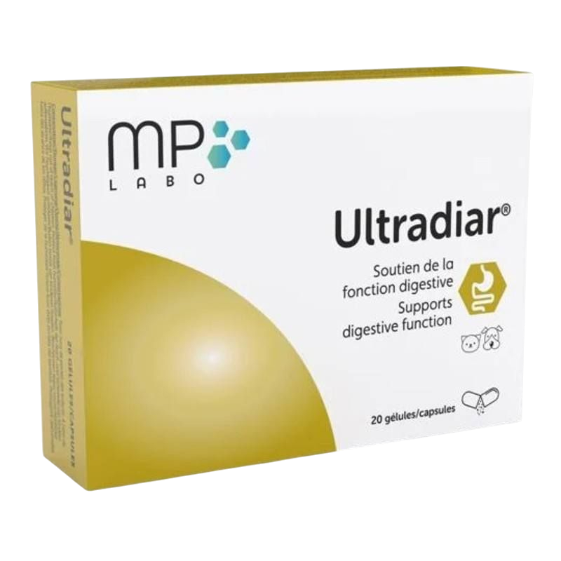 Ultradiar MP Labo 20 gélules – complément alimentaire pour chien et chat, soutien digestif et flore intestinale.