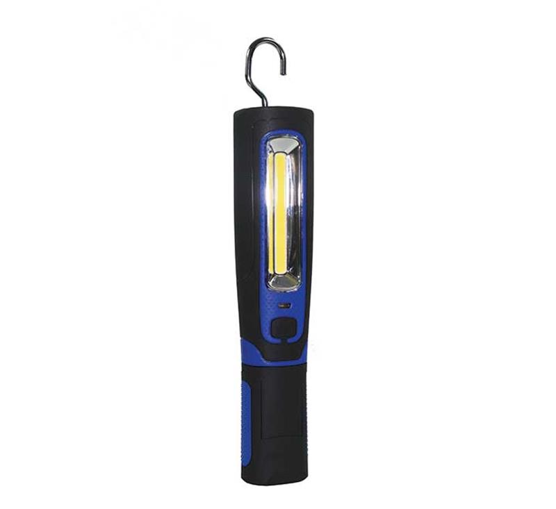 Lampe de travail LED COB 360 degrés bleue et noire magnétique avec crochet.