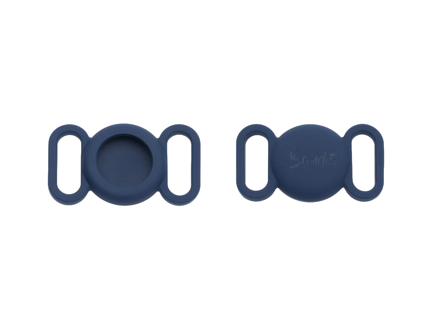 Étui protection AirTag silicone bleu marine pour collier chien chat.