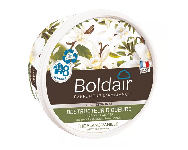 Pot de 300g Gel Destructeur d’Odeurs Boldair fabriqué en France parfum Thé Blanc & Vanille