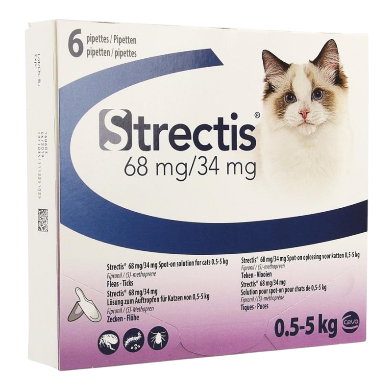 Strectis Chat 0,5–5 kg – Pipettes antiparasitaires internes et externes (6x)