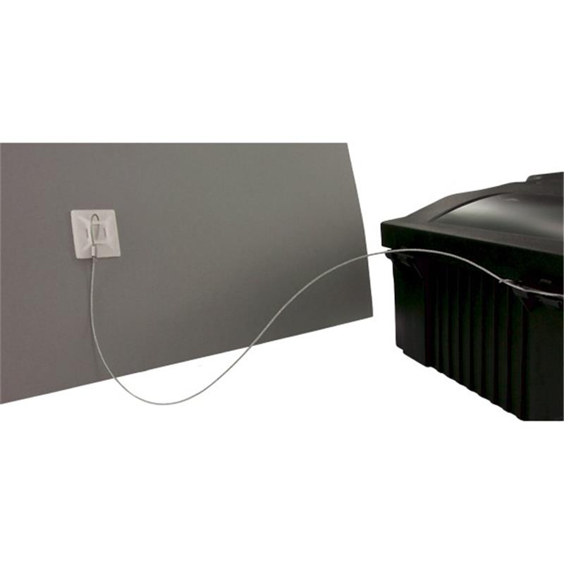 Câble de fixation métallique pour poste d'appâtage rat et souris installé sur un mur.