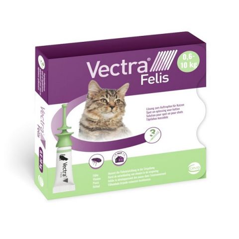 Vectra Felis pour chats – boîte de 3 pipettes antiparasitaires contre les puces, protection 1 mois et inhibition cycle 3 mois