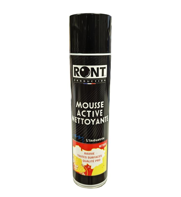 Aérosol 400 ml Mousse Active Nettoyante RONT pour surfaces industrielles et domestiques.