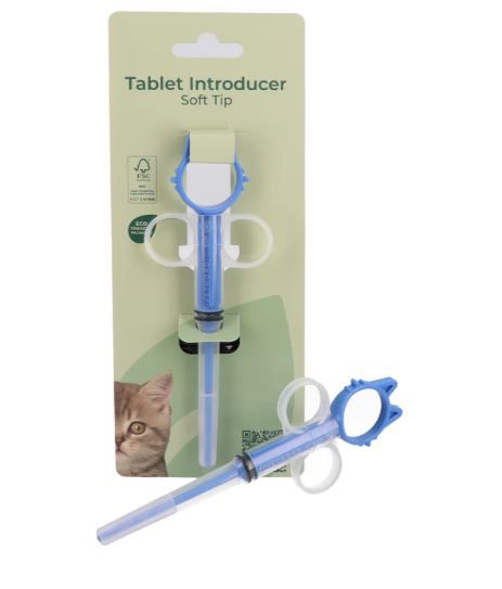 Lance-pilule bleu embout silicone souple seringue comprimé chat chien tablet introducer