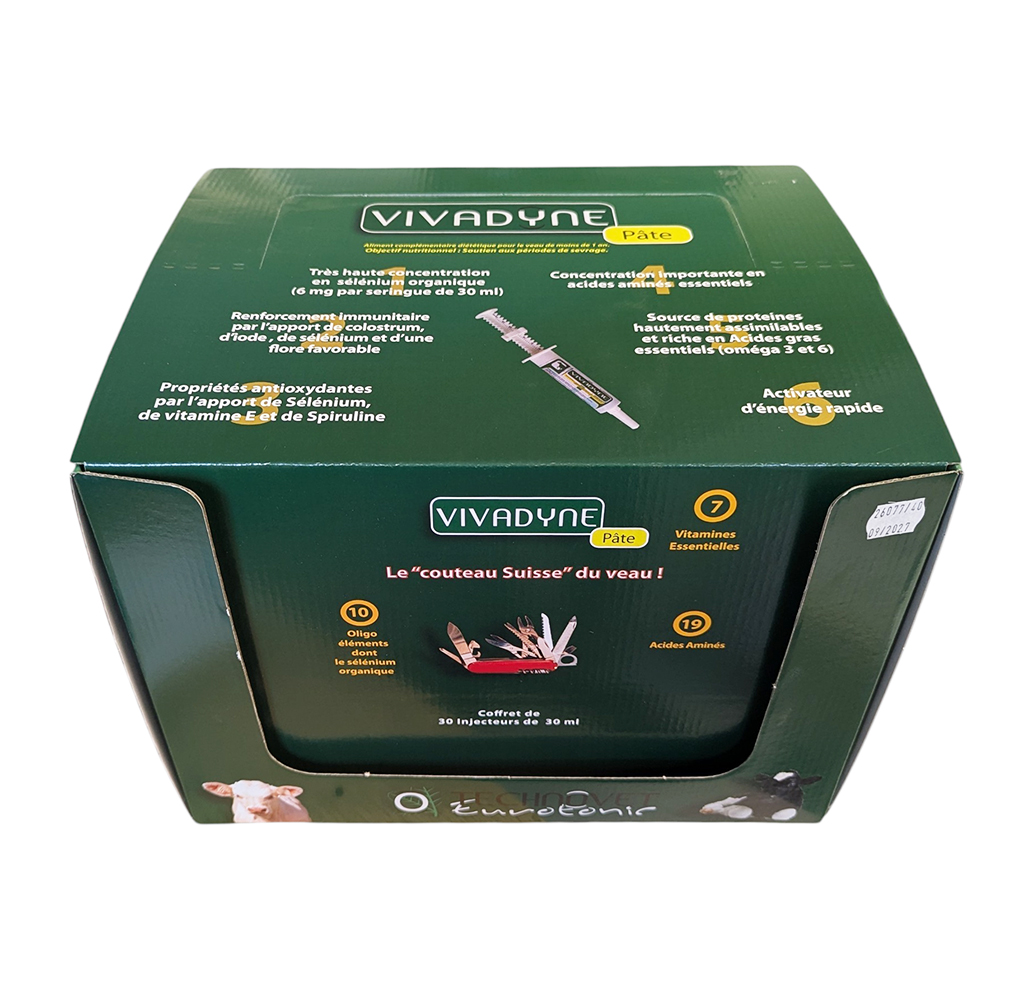 Vivadyne Pâte Seringue 30x30ml – stimulant ruminal et énergisant pour bovins Savetis