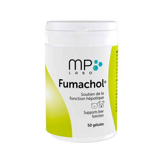 Pot de Fumachol MP Labo 50 gélules pour chien et chat, soutien de la fonction hépatique et détoxification du foie.