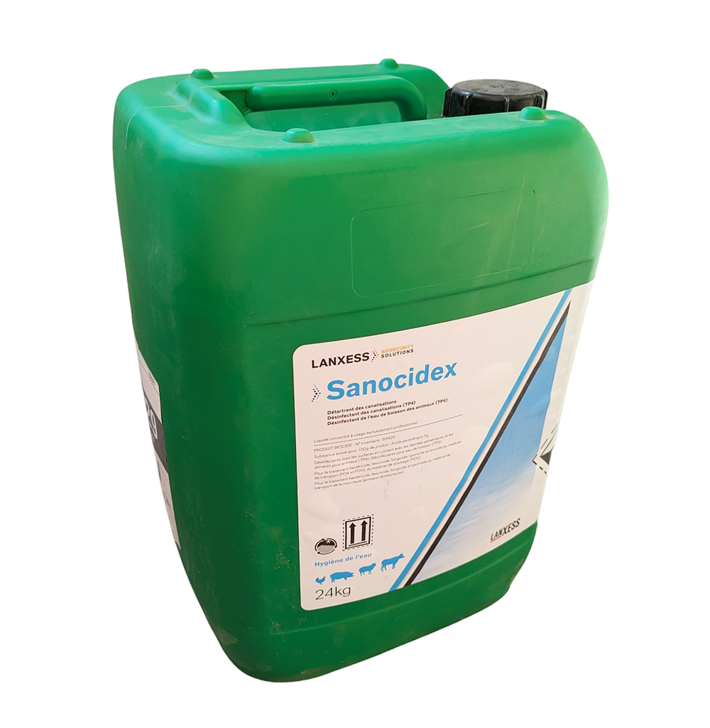 Bidon 10kg SANOCIDEX désinfectant détartrant acide peracétique UAB canalisations élevage
