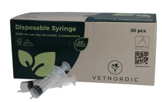 Boîte de 50 seringues 60ml VetNordic embout excentré luer slip gavage et injection.