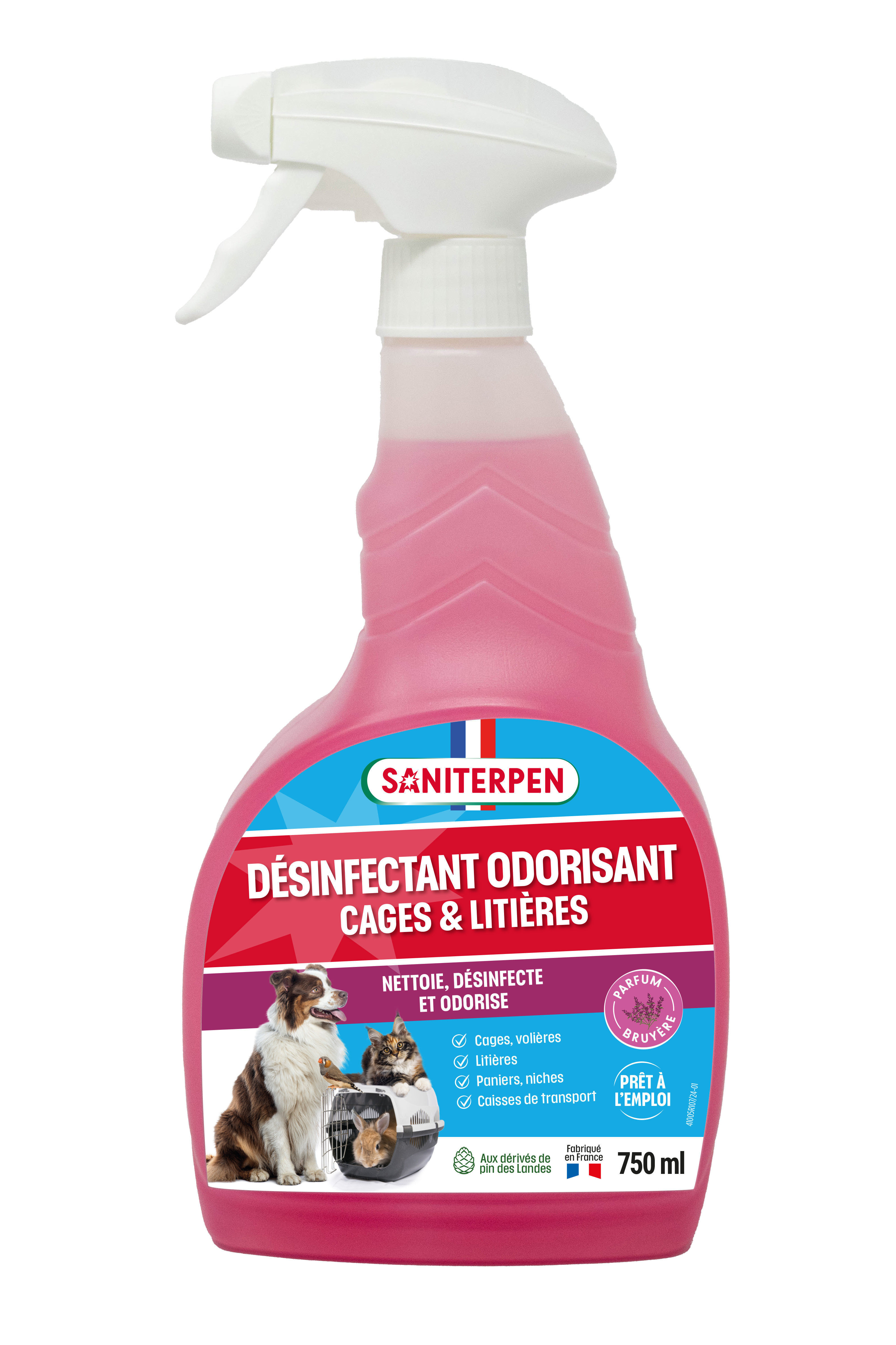 Spray Saniterpen désinfectant odorisant cages et litières 750ml parfum souvenirs d'enfance.