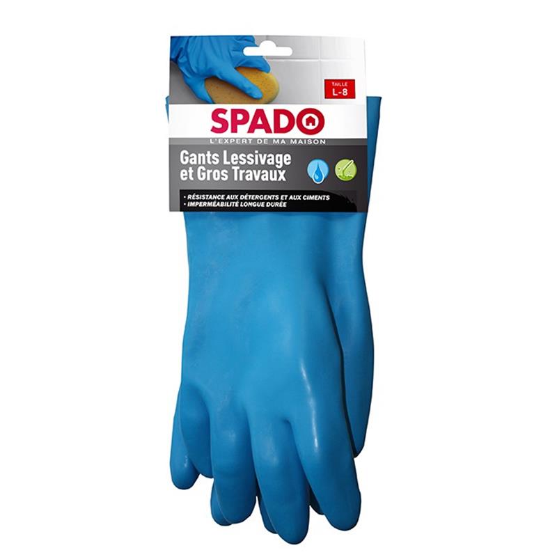 Gants de lessivage bleus SPADO épais en latex et coton pour ciment et gros travaux.