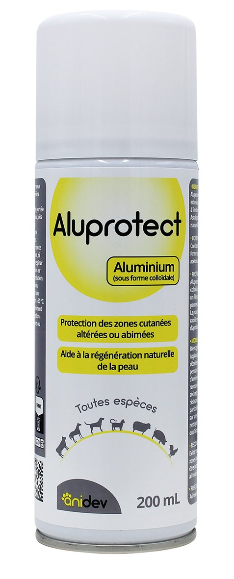Spray Aluprotect Onidev cicatrisant aluminium plaies cheval chien chat élevage protection cutanée