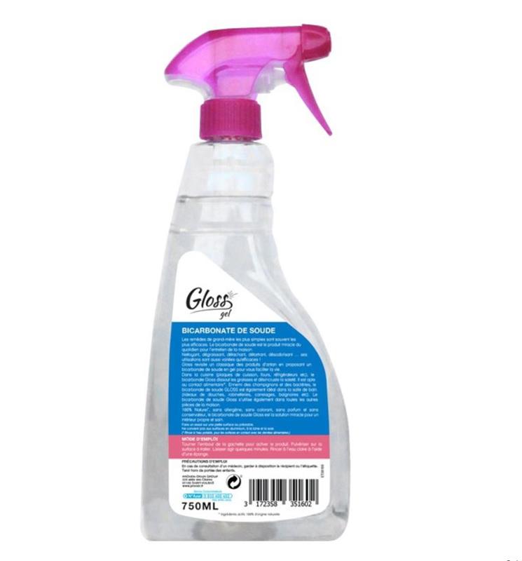 Flacon spray 750ml Bicarbonate de Soude ultra-concentré en gel Gloss pour nettoyage naturel.