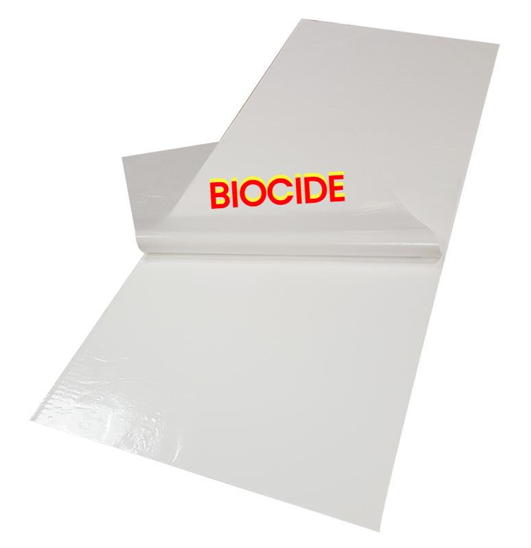 Tapis pelable blanc désinfectant 900 x 1170 mm biocide pour large accès salle propre.