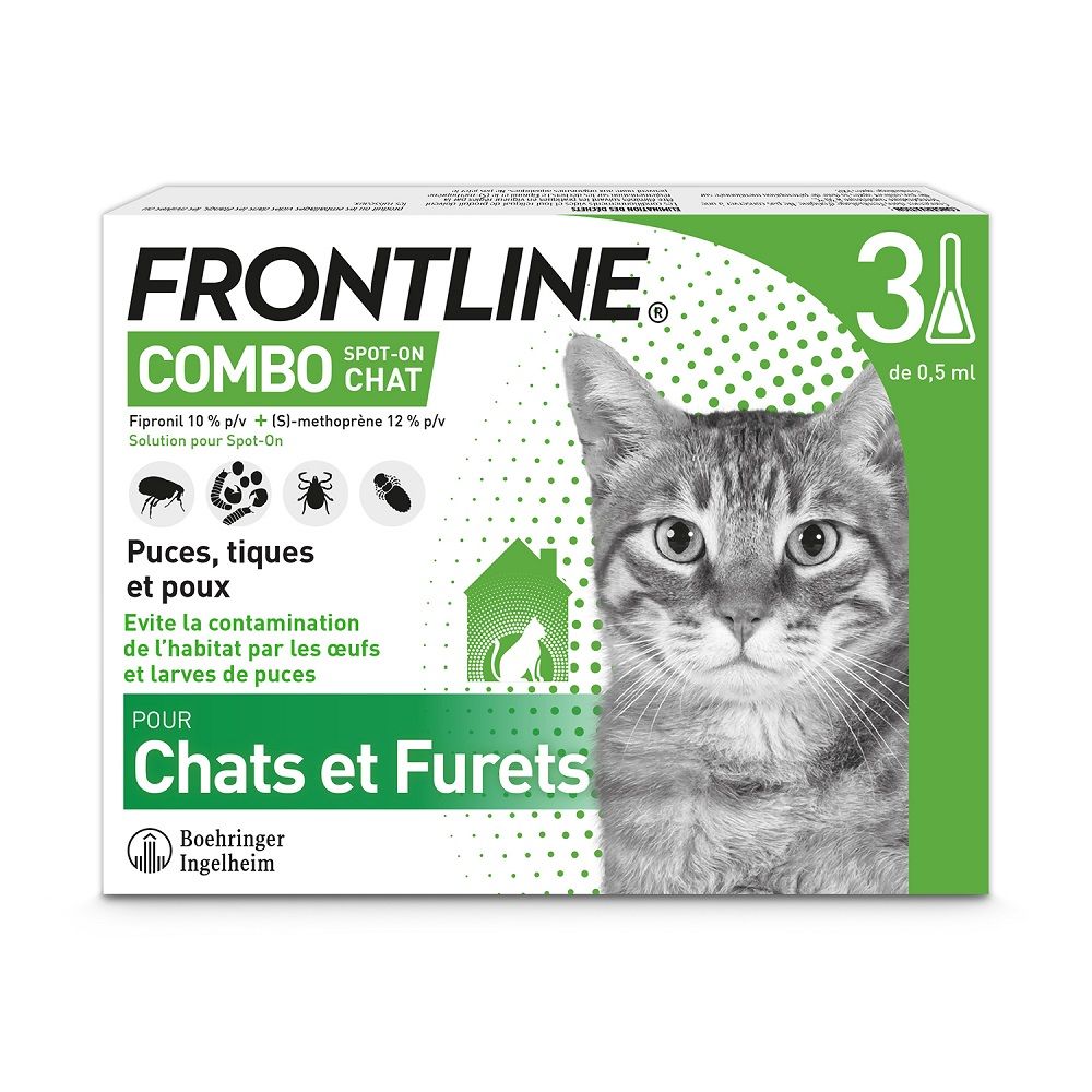 Boîte Frontline Combo Chat et Furet 3 pipettes anti-puces avec IGR.