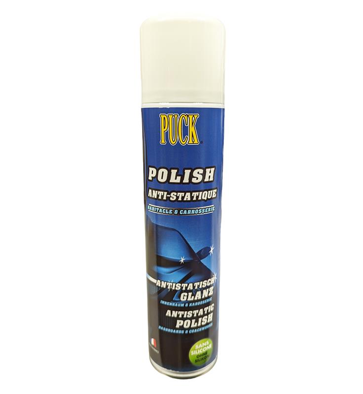 Spray Polish PUCK 400ml sans silicone anti-statique pour habitacle et carrosserie.