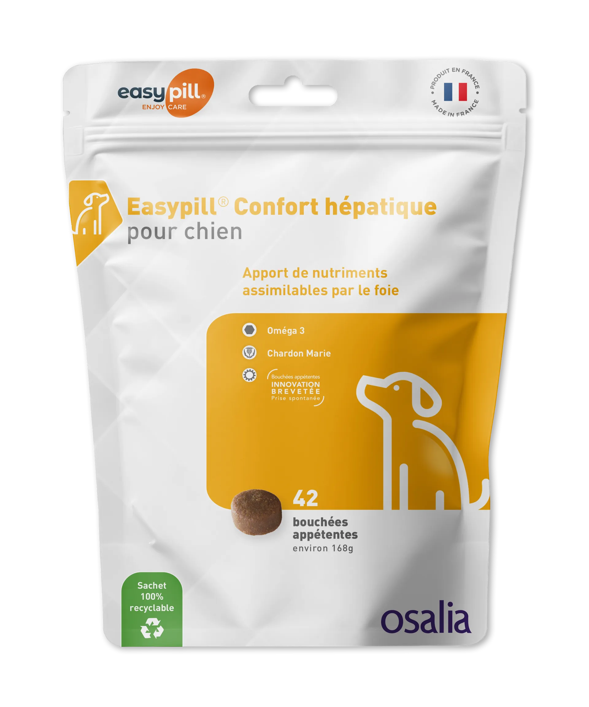Sachet Easypill Confort Hépatique Chien 42 bouchées - Complément alimentaire foie avec Chardon-Marie et Oméga 3.