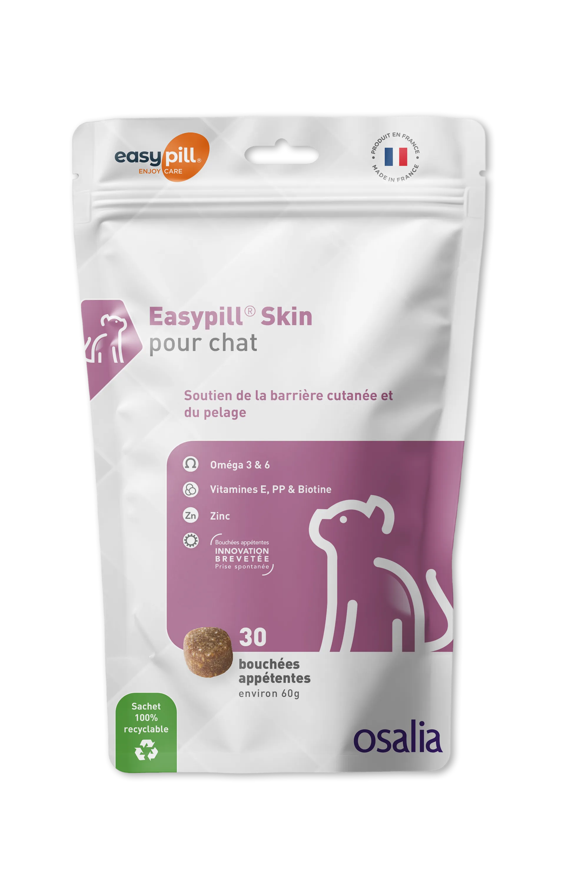 Sachet Easypill Skin Chat Osalia 30 bouchées pelage brillant dermatose