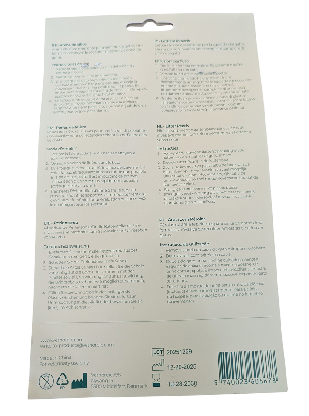 Perles de litière hydrofuges 200 g – collecte d’urine de chat avec pipette stérile.