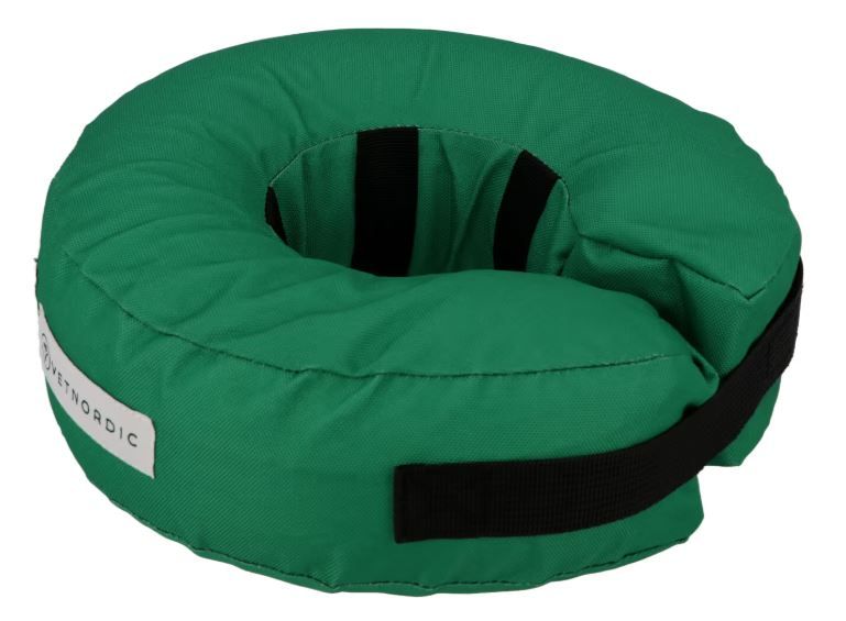 Collier carcan gonflable vert taille M pour chien moyen.
