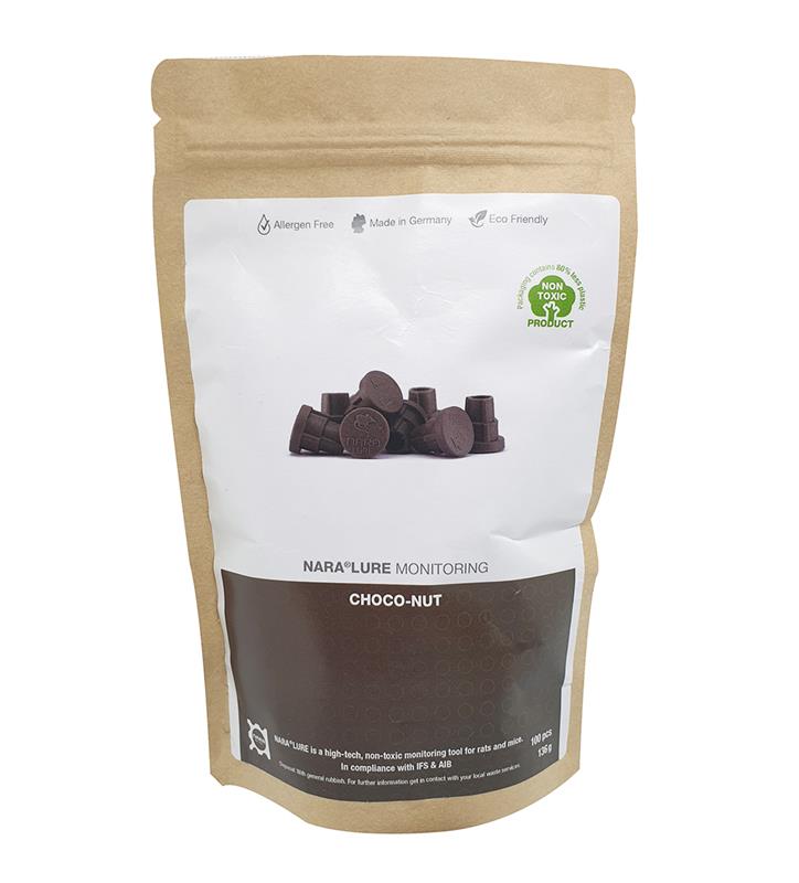 Sachet de 100 capsules attractives NARA LURE Choco-Nut pour pièges à rongeurs sans allergène