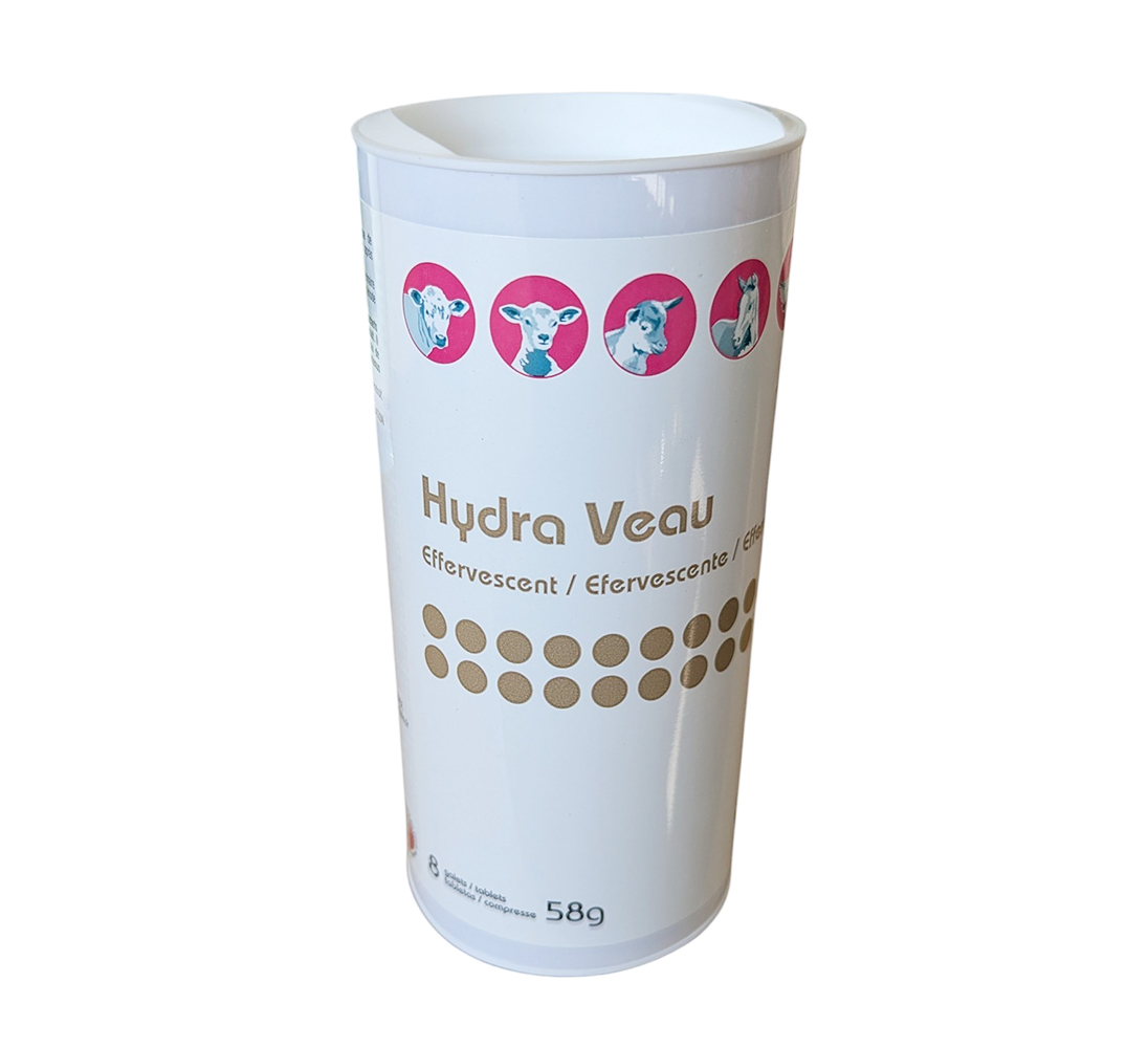 Hydra Veau Effervescent 6 tubes – galets réhydratants pour veaux, riches en électrolytes et glucose pour prévenir la déshydratation.