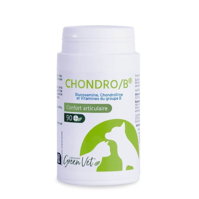 Chondro/B 90 comprimés GreenVet – chondroprotecteur glucosamine chondroïtine pour chiens et chats.