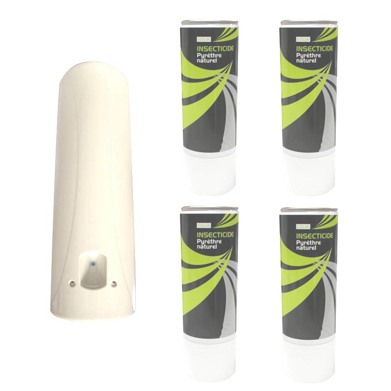 Pack diffuseur automatique blanc 400ml avec 4 recharges pyrèthre végétal pour usage pro.