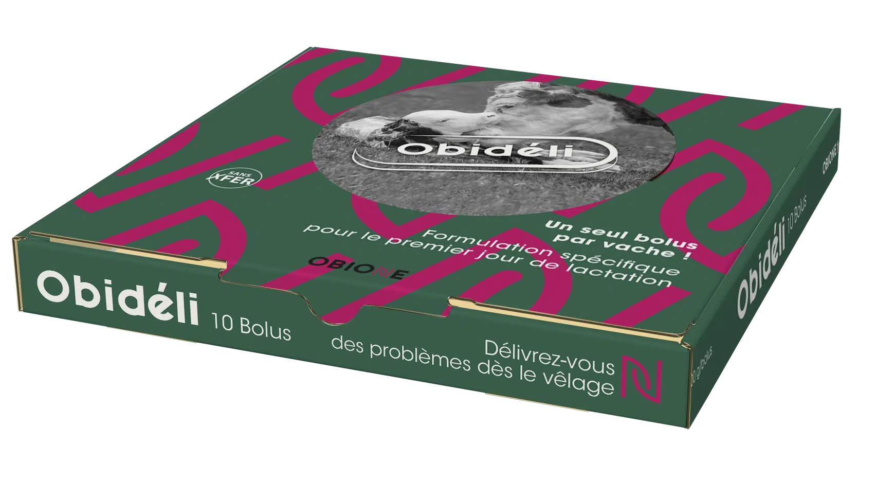 Boîte de 10 bolus Obidéli Obione, aide à la délivrance vache sans fer.