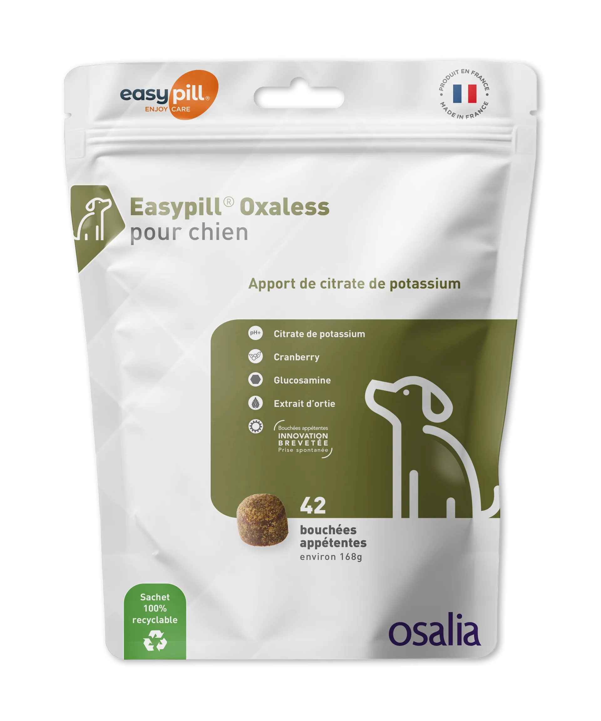 Sachet Easypill Oxaless pour chien 42 bouchées - Complément alimentaire au citrate de potassium contre les calculs d'oxalate de calcium